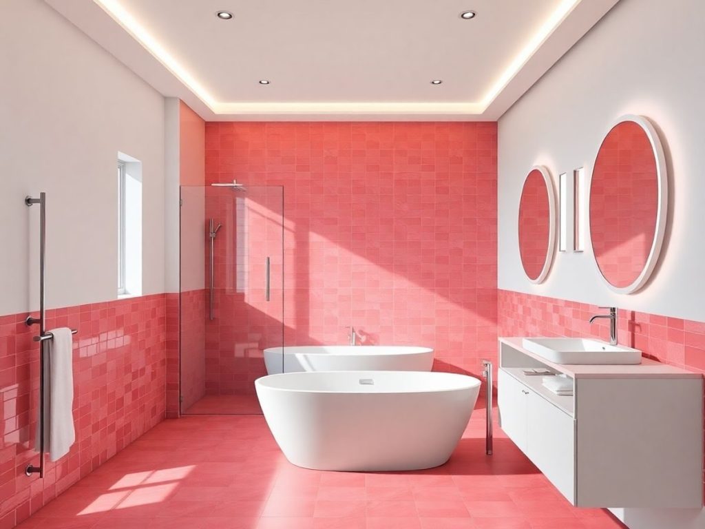 Baie modernă cu obiecte de design inovator.
