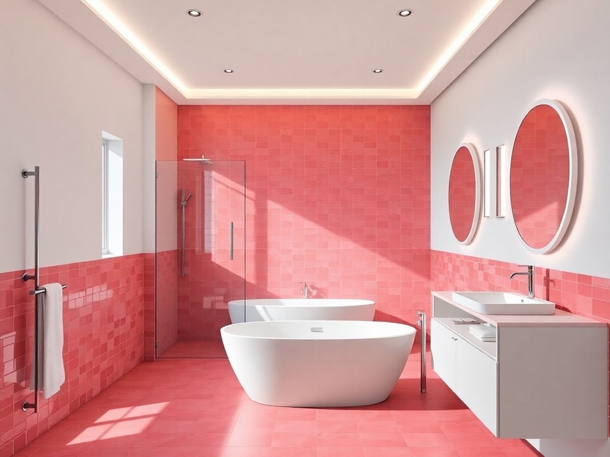 Baie modernă cu obiecte de design inovator.