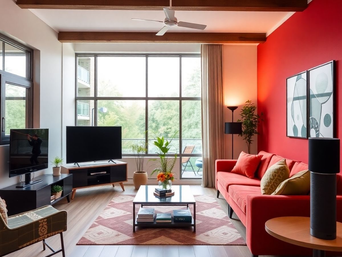 Design Casa 58 Camera modernă cu dispozitive smart și iluminare automată.