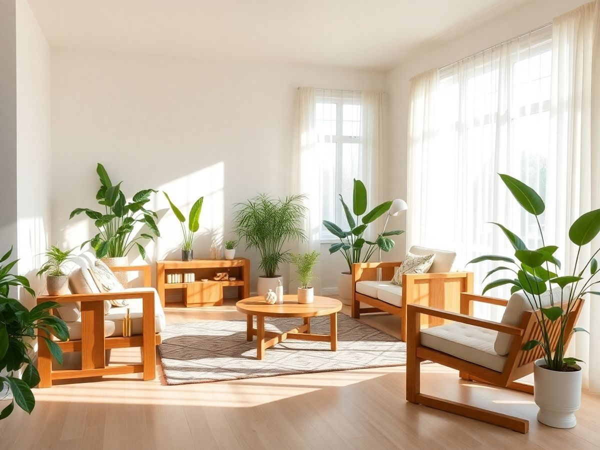 Mobiere ecologice din lemn natural într-o cameră luminoasă.