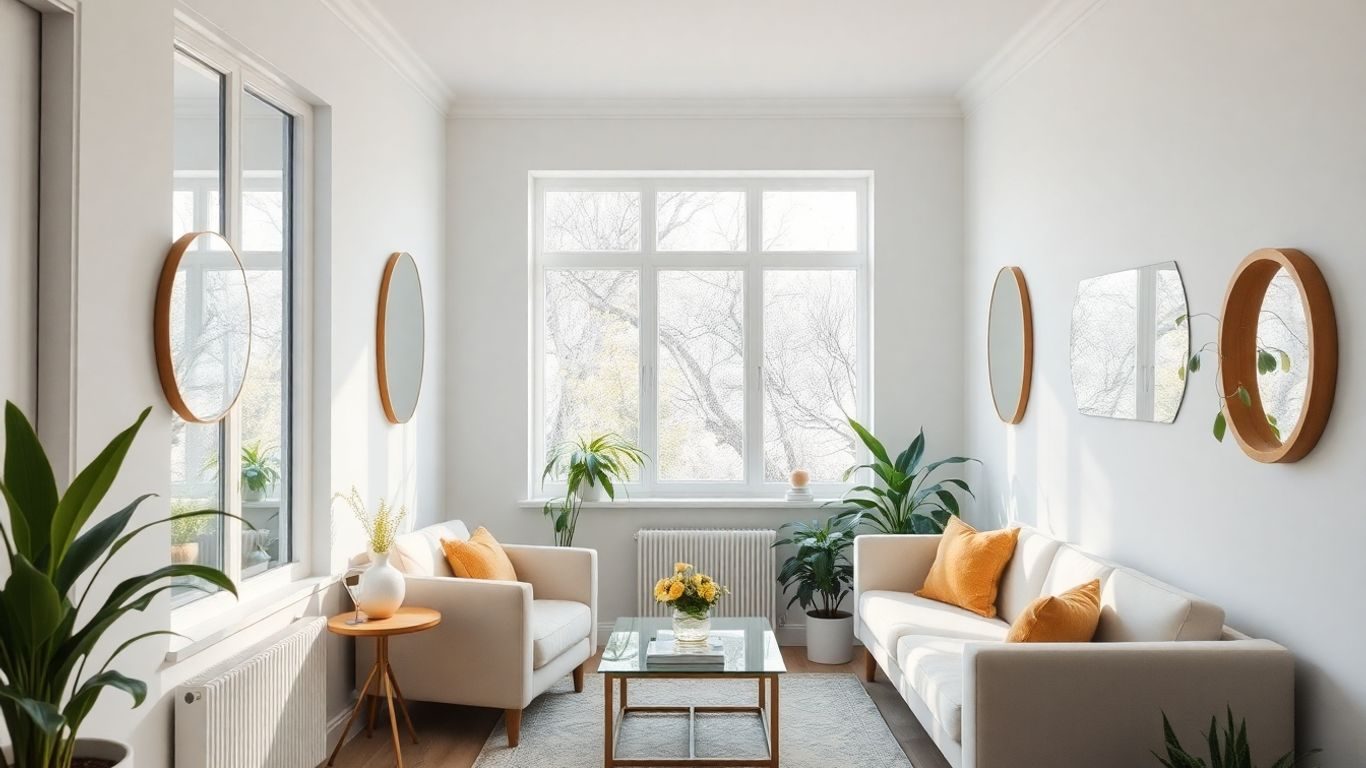 Cameră mică luminoasă cu mobilier pastel și pereți deschiși